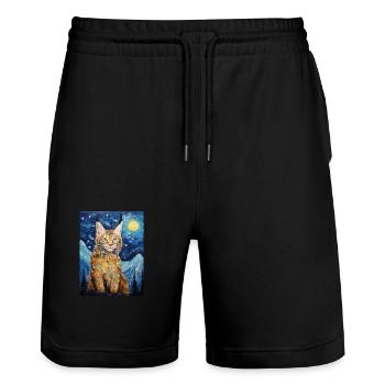Lynx, Van Gogh, Starry Night, Animal, Big Cat - Stanley/Stella Trainer Unisex Organic Jogging Shorts - black - Front - Nik (191cm) & Marisol (170cm)