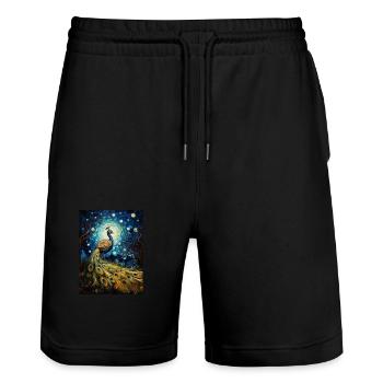 Peacock, Van Gogh, Starry Night, Animal, Bird - Stanley/Stella Trainer Unisex Organic Jogging Shorts - black - Front - Nik (191cm) & Marisol (170cm)