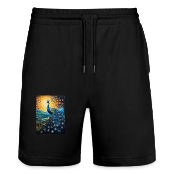 Peacock, Van Gogh, Starry Night, Animal, Bird - Stanley/Stella Trainer Unisex Organic Jogging Shorts - black - Front - Nik (191cm) & Marisol (170cm)