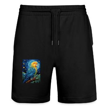 Parrot, Van Gogh, Starry Night, Animal, Bird - Stanley/Stella Trainer Unisex Organic Jogging Shorts - black - Front - Nik (191cm) & Marisol (170cm)