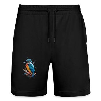 Vibrant Kingfisher - Nature's Jewel - Stanley/Stella Trainer Unisex Organic Jogging Shorts - black - Front - Nik (191cm) & Marisol (170cm)