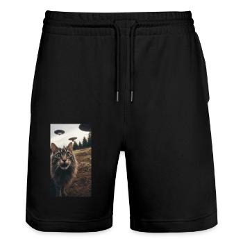 Funny Cat Selfie Scared with Ufos in Background - Stanley/Stella Unisex Bio Joggingshorts Trainer  - Schwarz - Vorne - Nik (191cm) & Marisol (170cm)