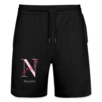 NATALIE Namensshirt Blumen Buchstabe Damen - Stanley/Stella Unisex Bio Joggingshorts Trainer  - Schwarz - Vorne - Nik (191cm) & Marisol (170cm)