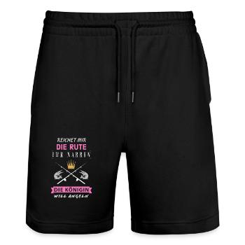 Reichet mir die Angel Königin Angeln Spruch - Stanley/Stella Unisex Bio Joggingshorts Trainer  - Schwarz - Vorne - Nik (191cm) & Marisol (170cm)