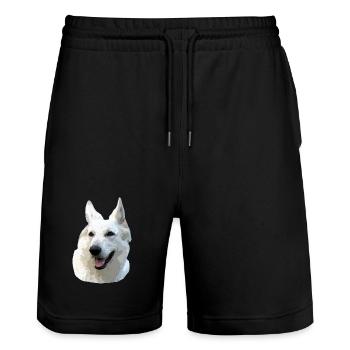 White Shepherd - Stanley/Stella Trainer Unisex Organic Jogging Shorts - black - Front - Nik (191cm) & Marisol (170cm)