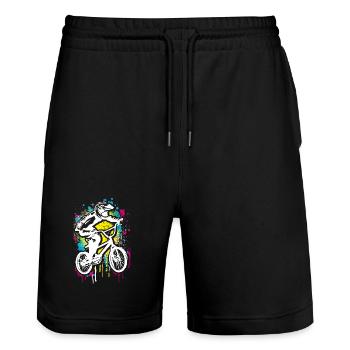 Bmx Graffiti | Bmx Fahrrad Fahrer Streetart - Stanley/Stella Unisex Bio Joggingshorts Trainer  - Schwarz - Vorne - Nik (191cm) & Marisol (170cm)