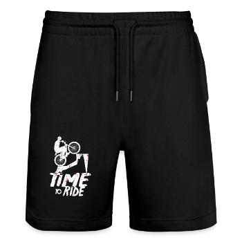 Mountain bikers - Stanley/Stella Trainer Unisex Organic Jogging Shorts - black - Front - Nik (191cm) & Marisol (170cm)
