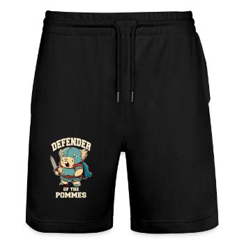 Defender Krieger mit Schwert - Stanley/Stella Unisex Bio Joggingshorts Trainer  - Schwarz - Vorne - Nik (191cm) & Marisol (170cm)