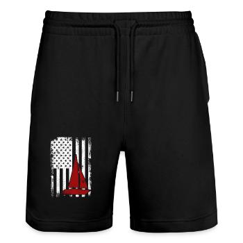 Patriotischer Seemann US - Stanley/Stella Unisex Bio Joggingshorts Trainer  - Schwarz - Vorne - Nik (191cm) & Marisol (170cm)