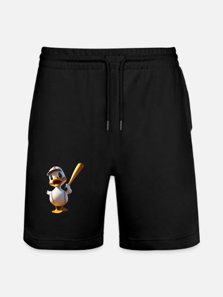 Duck Batting Cartoon Baseball - Stanley/Stella Trainer Unisex Organic Jogging Shorts - black