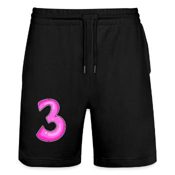 Drei - 3 - Nummer 3 - Zahl 3 - Stanley/Stella Unisex Bio Joggingshorts Trainer  - Schwarz - Vorne - Nik (191cm) & Marisol (170cm)