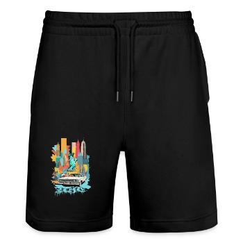 Ville de New York - Short de jogging bio TRAINER Stanley/Stella unisexe - noir - Devant - Nik (191cm) & Marisol (170cm)