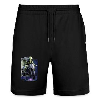 Alien on Motorcycle - Stanley/Stella Trainer Unisex Organic Jogging Shorts - black - Front - Nik (191cm) & Marisol (170cm)