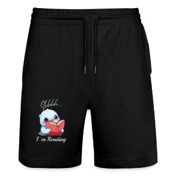 Oiseau avec livre - Short de jogging bio TRAINER Stanley/Stella unisexe - noir - Devant - Nik (191cm) & Marisol (170cm)