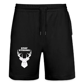 STAY STRONG - Stanley/Stella Trainer Unisex Organic Jogging Shorts - black - Front - Nik (191cm) & Marisol (170cm)