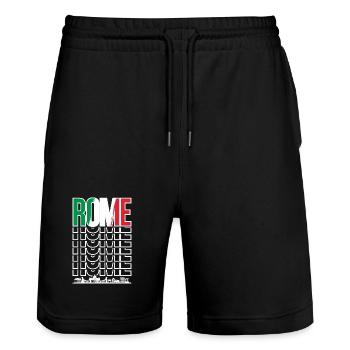 Rom Wortmarke Wiederholung - Stanley/Stella Unisex Bio Joggingshorts Trainer  - Schwarz - Vorne - Nik (191cm) & Marisol (170cm)