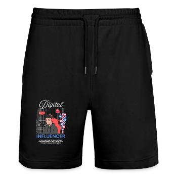 Influencer Social Community Streaming Podcast Blog - Stanley/Stella Unisex Bio Joggingshorts Trainer  - Schwarz - Vorne - Nik (191cm) & Marisol (170cm)