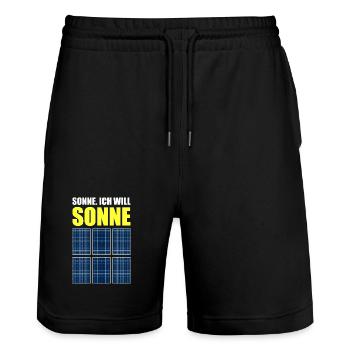 Sonne, Photovoltaik, Solarzelle, Sommerfans, Strom - Stanley/Stella Unisex Bio Joggingshorts Trainer  - Schwarz - Vorne - Nik (191cm) & Marisol (170cm)