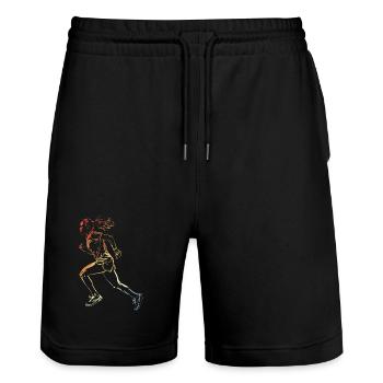Läuferin Zeichnung Retro-Stil - Stanley/Stella Unisex Bio Joggingshorts Trainer  - Schwarz - Vorne - Nik (191cm) & Marisol (170cm)