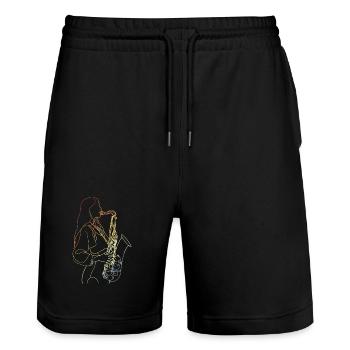 Vintage Saxophonist Sketch - Stanley/Stella Trainer Unisex Organic Jogging Shorts - black - Front - Nik (191cm) & Marisol (170cm)