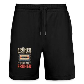 Retro Cassette Tape German Funny Quote - Short de jogging bio TRAINER Stanley/Stella unisexe - noir - Devant - Nik (191cm) & Marisol (170cm)