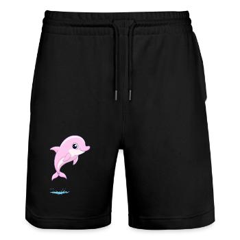 Baby pink dolphin jumping out of the water - Stanley/Stella Trainer Unisex Organic Jogging Shorts - black - Front - Nik (191cm) & Marisol (170cm)