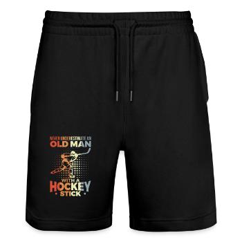 Unterschätze nie alte Eishockeyspieler - Stanley/Stella Unisex Bio Joggingshorts Trainer  - Schwarz - Vorne - Nik (191cm) & Marisol (170cm)