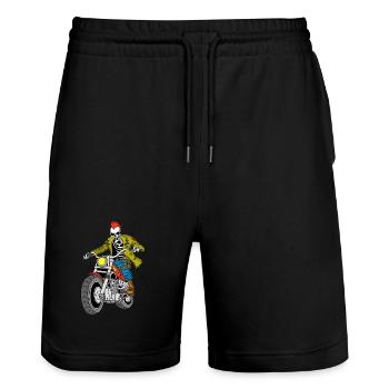 Biker from Hell - Stanley/Stella Trainer Unisex Organic Jogging Shorts - black - Front - Nik (191cm) & Marisol (170cm)