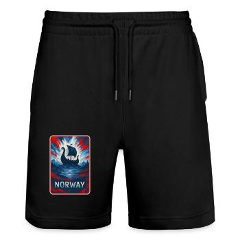 Norwegen Landschaft Flaggen Design - Stanley/Stella Unisex Bio Joggingshorts Trainer  - Schwarz - Vorne - Nik (191cm) & Marisol (170cm)