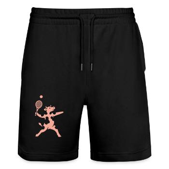 Vache minimaliste joueur de tennis servir - Short de jogging bio TRAINER Stanley/Stella unisexe - noir - Devant - Nik (191cm) & Marisol (170cm)