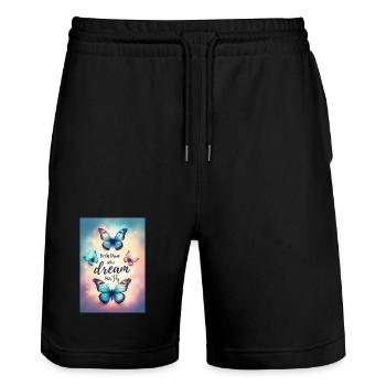 Dreaming Makes You Fly - Stanley/Stella Trainer Unisex Organic Jogging Shorts - black - Front - Nik (191cm) & Marisol (170cm)