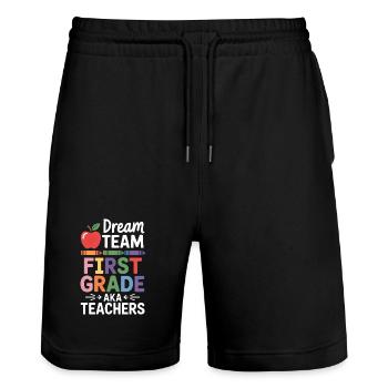 Dream Team First Grade Teachers Back To School - Stanley/Stella Unisex Bio Joggingshorts Trainer  - Schwarz - Vorne - Nik (191cm) & Marisol (170cm)