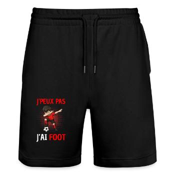 J’peux pas j’ai foot – T-shirt humour football - Short de jogging bio TRAINER Stanley/Stella unisexe - noir - Devant - Nik (191cm) & Marisol (170cm)