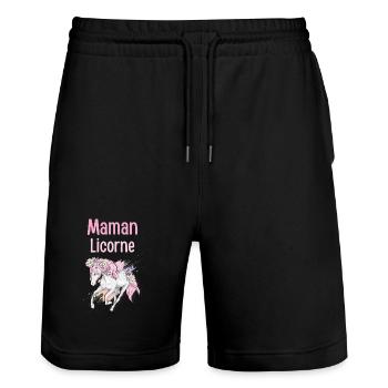 Maman Licorne Pastel Florale - Short de jogging bio TRAINER Stanley/Stella unisexe - noir - Devant - Nik (191cm) & Marisol (170cm)