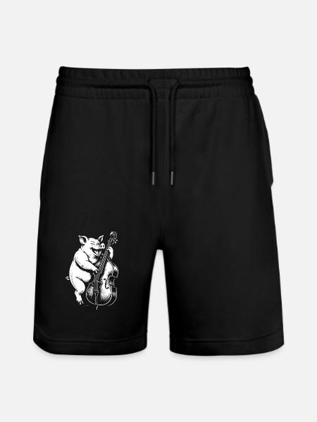 Pig Bassist on a double bass - Stanley/Stella Trainer Unisex Organic Jogging Shorts - black