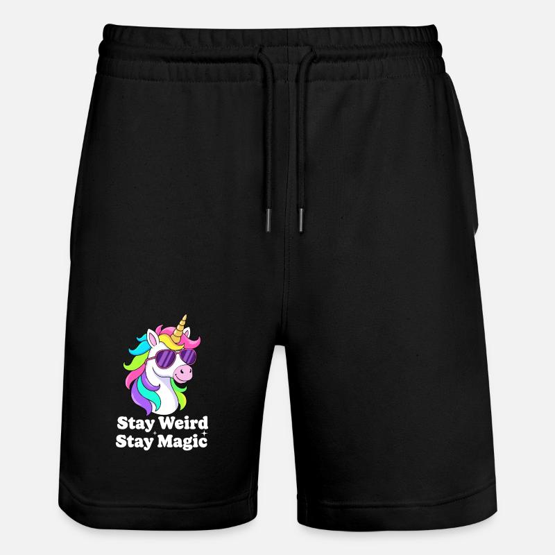 Buntes Einhorn mit Sonnenbrille - Stanley/Stella Unisex Bio Joggingshorts Trainer  - Schwarz