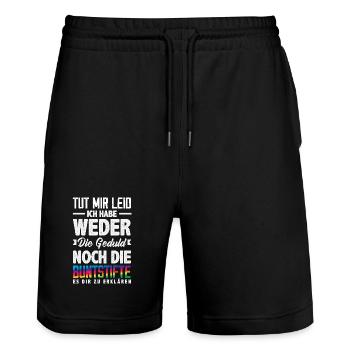 Neither patience nor crayons – sarcasm - Stanley/Stella Trainer Unisex Organic Jogging Shorts - black - Front - Nik (191cm) & Marisol (170cm)