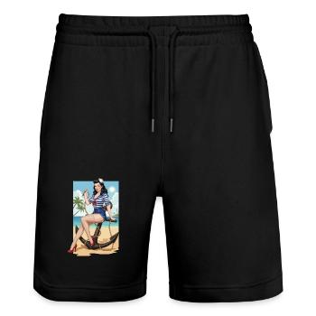 Beach sailor pinup - Stanley/Stella Trainer Unisex Organic Jogging Shorts - black - Front - Nik (191cm) & Marisol (170cm)