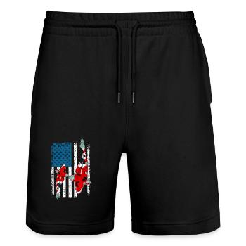 Patriotic Koi Fish USA Flag Pond Life Pride - Stanley/Stella Unisex Bio Joggingshorts Trainer  - Schwarz - Vorne - Nik (191cm) & Marisol (170cm)