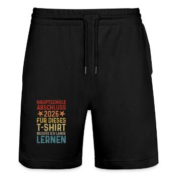 Hauptschule Graduation 2026 T-Shirt - Stanley/Stella Trainer Unisex Organic Jogging Shorts - black - Front - Nik (191cm) & Marisol (170cm)