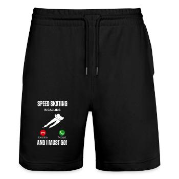 speed skating is calling and I must go - Stanley/Stella Trainer Unisex Organic Jogging Shorts - black - Front - Nik (191cm) & Marisol (170cm)