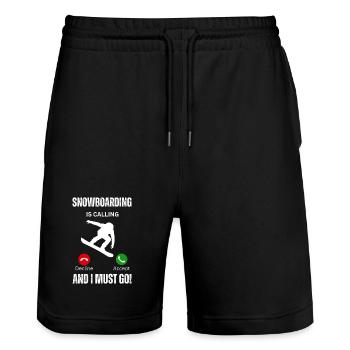 snowboarding is calling and I must go - Stanley/Stella Trainer Unisex Organic Jogging Shorts - black - Front - Nik (191cm) & Marisol (170cm)