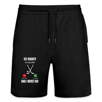 Eishockey ruft und ich muss gehen - Stanley/Stella Unisex Bio Joggingshorts Trainer  - Schwarz - Vorne - Nik (191cm) & Marisol (170cm)