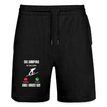 Skispringen ruft und ich muss los. - Stanley/Stella Unisex Bio Joggingshorts Trainer  - Schwarz - Vorne - Nik (191cm) & Marisol (170cm)