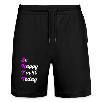 So Happy I'm 40 Today – SHIT Saying - Stanley/Stella Trainer Unisex Organic Jogging Shorts - black - Front - Nik (191cm) & Marisol (170cm)