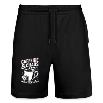 Kaffee Chaos - Stanley/Stella Unisex Bio Joggingshorts Trainer  - Schwarz - Vorne - Nik (191cm) & Marisol (170cm)