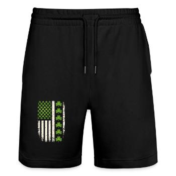 Irische Shamrock-amerikanische Flagge - Stanley/Stella Unisex Bio Joggingshorts Trainer  - Schwarz - Vorne - Nik (191cm) & Marisol (170cm)