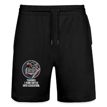 Teacher I Turn Coffee Into Education - Stanley/Stella Trainer Unisex Organic Jogging Shorts - black - Front - Nik (191cm) & Marisol (170cm)