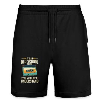 Old School Kassette Design – Retro Mixtape - Stanley/Stella Unisex Bio Joggingshorts Trainer  - Schwarz - Vorne - Nik (191cm) & Marisol (170cm)