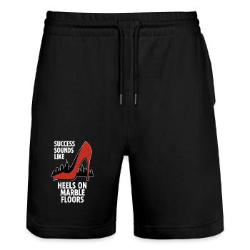 Success Sounds Like Heels - Business Skyline - Stanley/Stella Trainer Unisex Organic Jogging Shorts - black - Front - Nik (191cm) & Marisol (170cm)